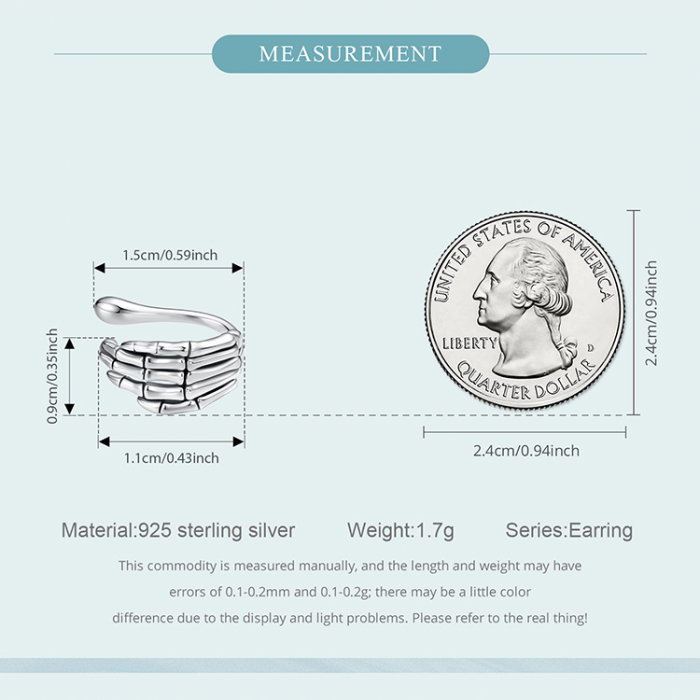 Cercel argint mana schelet [10]