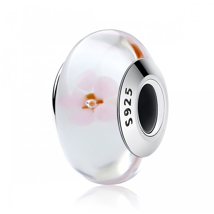 Charm argint 925 alb cu floricele roz - Be Nature PST0074 [1]