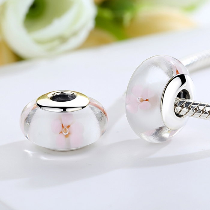 Charm argint 925 alb cu floricele roz - Be Nature PST0074 [2]