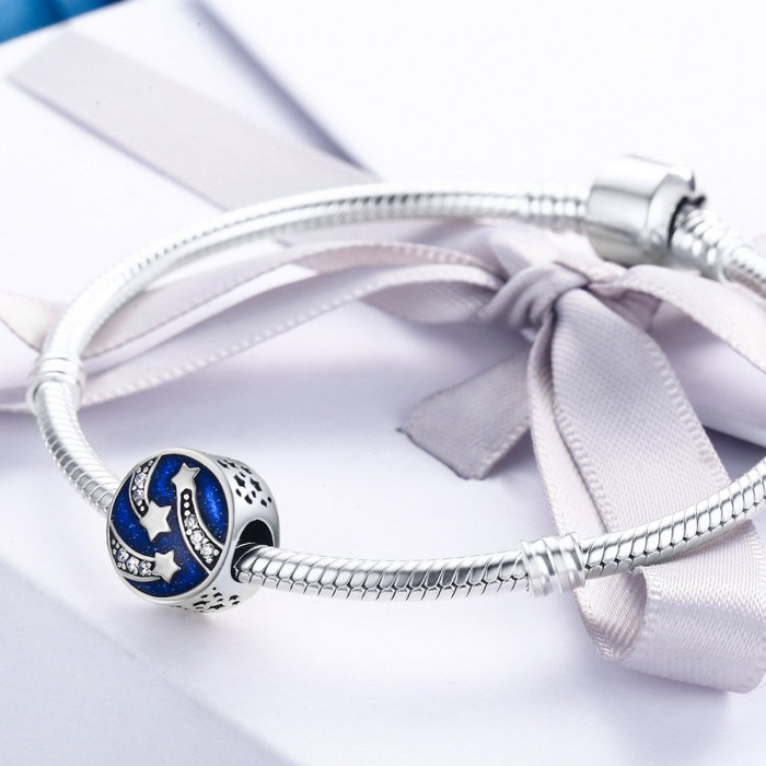 Charm argint 925 albastru cu stelute argintii si zirconii albe - Be Nature PST0089 [2]
