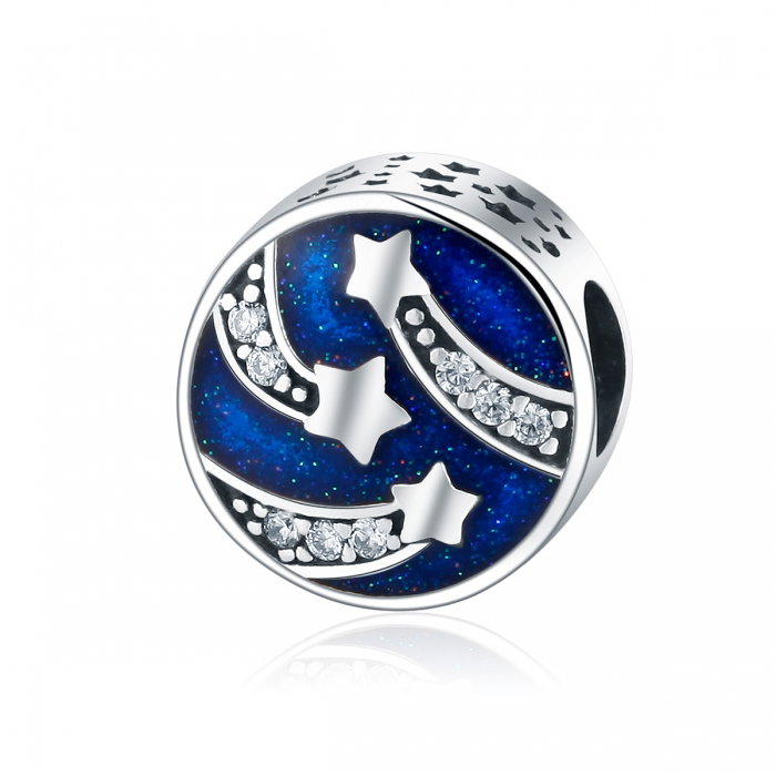 Charm argint 925 albastru cu stelute argintii si zirconii albe - Be Nature PST0089 [1]