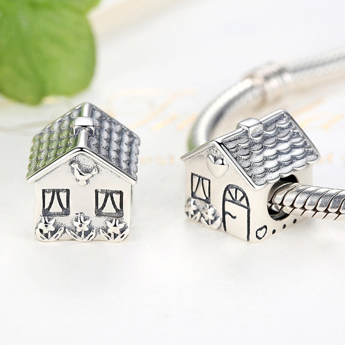 Charm argint 925 casuta cu floricele si inimioare PST0040 [3]