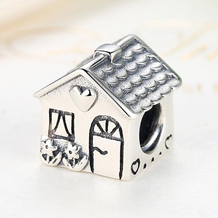 Charm argint 925 casuta cu floricele si inimioare PST0040 [2]