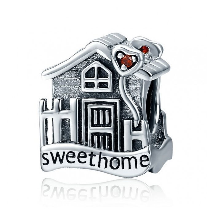 Charm argint 925 casuta Sweet Home cu inimioare rosii PST0107 [1]