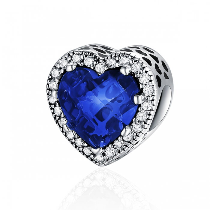 Charm argint 925 cristal albastru cu inimioare si zirconii albe - Be in Love PST0101 [1]