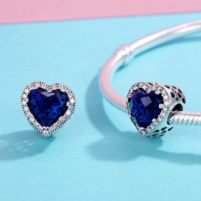Charm argint 925 cristal albastru cu inimioare si zirconii albe - Be in Love PST0101 [2]