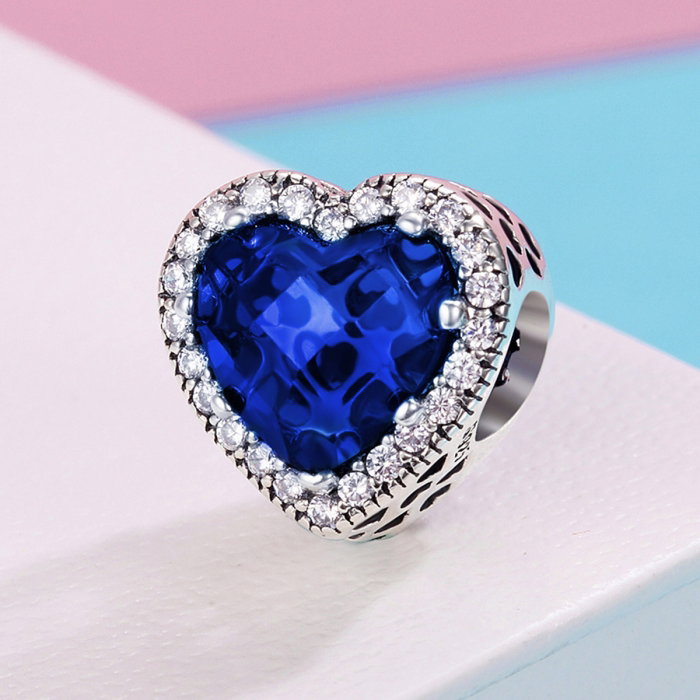Charm argint 925 cristal albastru cu inimioare si zirconii albe - Be in Love PST0101 [4]