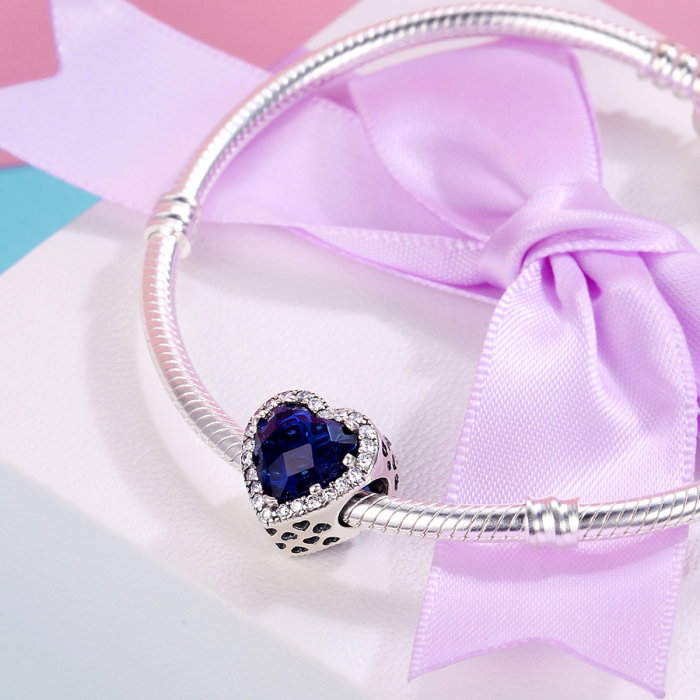 Charm argint 925 cristal albastru cu inimioare si zirconii albe - Be in Love PST0101 [5]