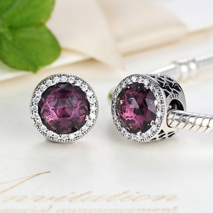 Charm argint 925 cristal mov cu inimioare si zirconii albe - Be in Love PST0024 [4]