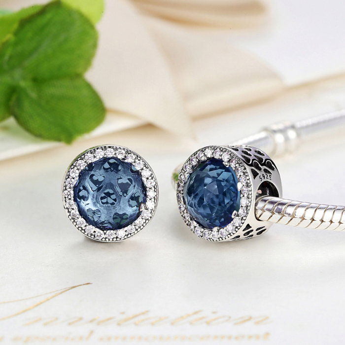 Charm argint 925 cu cristal albastru cu inimioare si zirconii albe - Be in Love PST0047 [5]