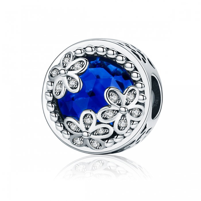 Charm argint 925 cu cristal albastru, floricele si zirconii albe - Be Nature PST0077 [1]
