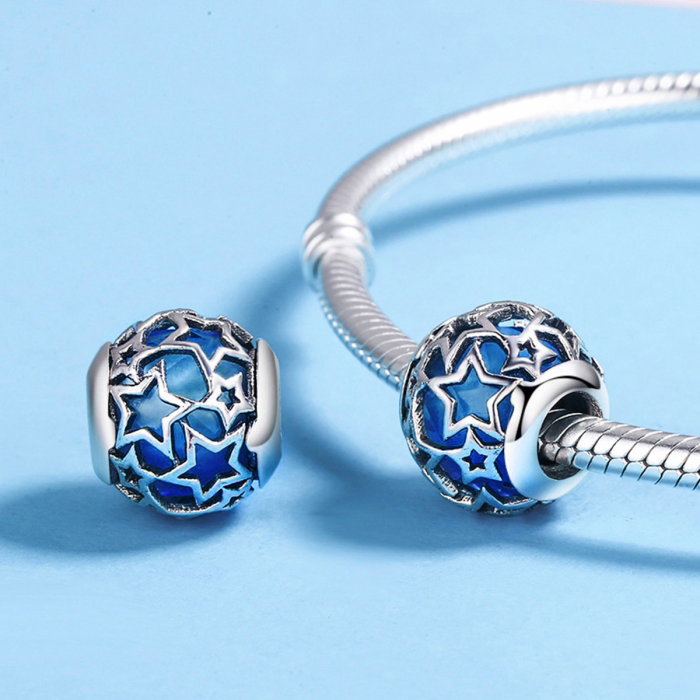 Charm argint 925 cu cristal albastru si stelute argintii - Be Nature PST0116 [5]