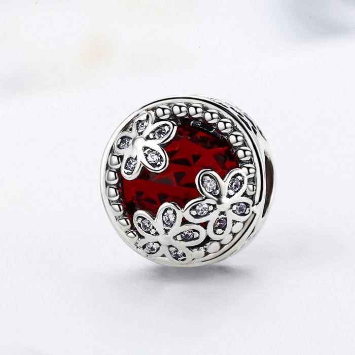 Charm argint 925 cu cristal rosu, floricele si zirconii albe - Be Nature PST0076 [4]
