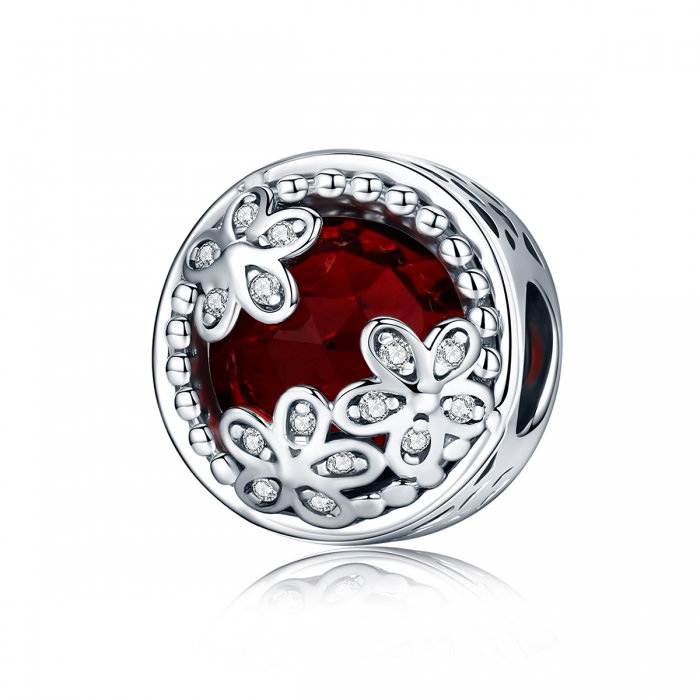 Charm argint 925 cu cristal rosu, floricele si zirconii albe - Be Nature PST0076 [1]