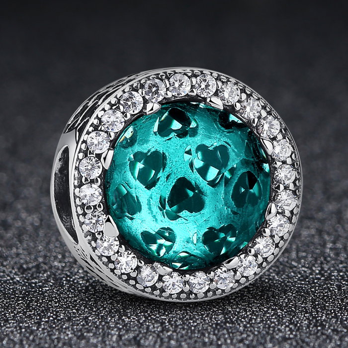 Charm argint 925 cu cristal turcoaz cu inimioare si zirconii albe - Be in Love PST0053 [2]