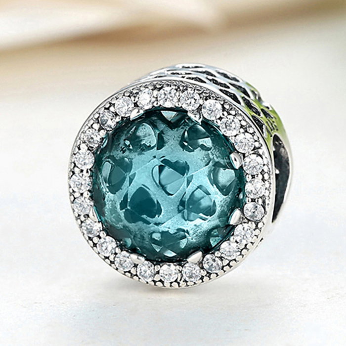 Charm argint 925 cu cristal turcoaz cu inimioare si zirconii albe - Be in Love PST0053 [4]
