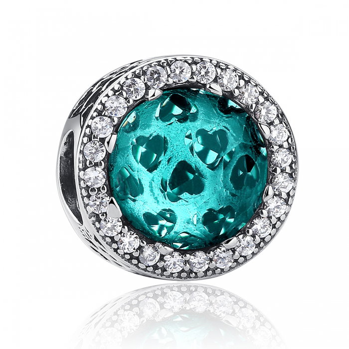 Charm argint 925 cu cristal turcoaz cu inimioare si zirconii albe - Be in Love PST0053 [1]