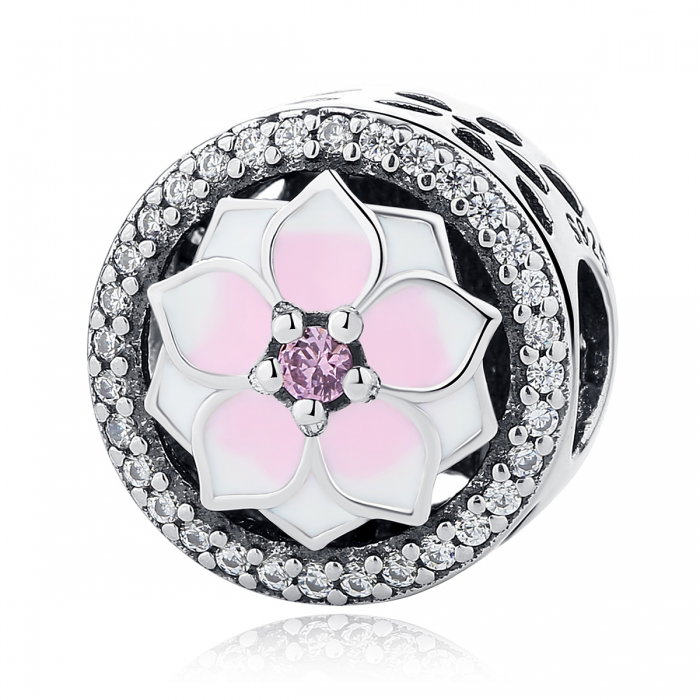 Charm argint 925 cu floare roz si zirconii albe - Be Nature PST0049 [1]