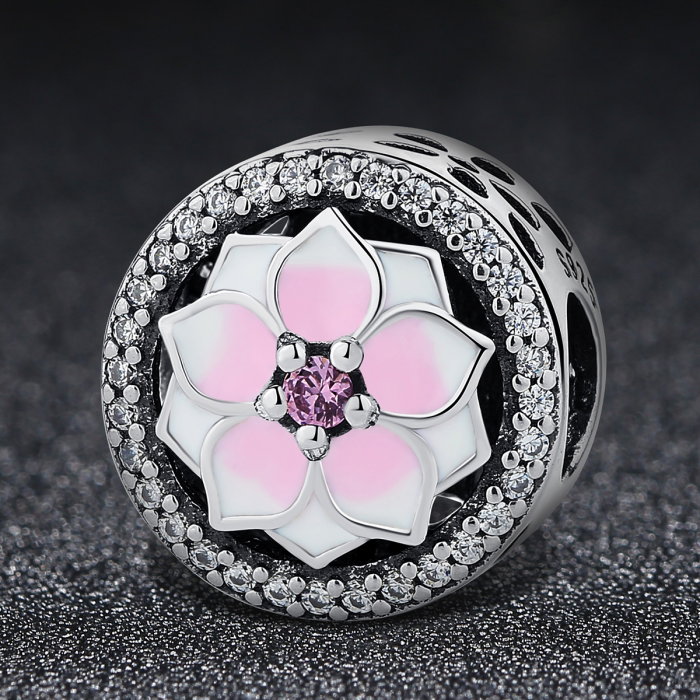 Charm argint 925 cu floare roz si zirconii albe - Be Nature PST0049 [2]