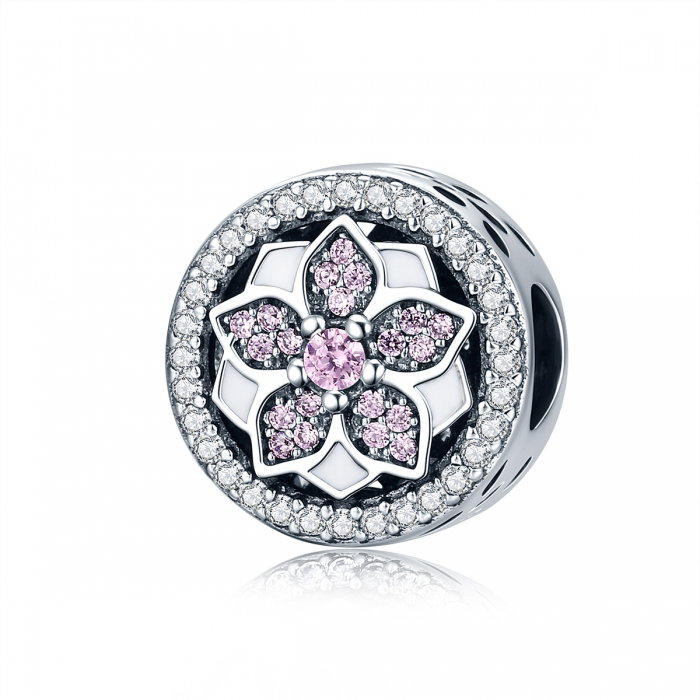 Charm argint 925 cu floare si zirconii albe si roz - Be Nature PST0081 [1]