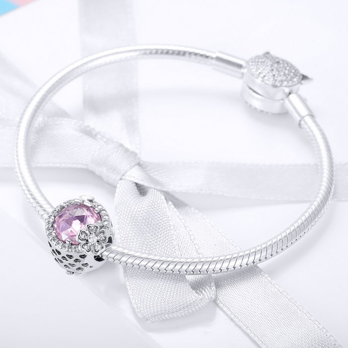Charm argint 925 cu floricele, fluturasi si zirconii albe si roz - Be Nature PST0151 [2]