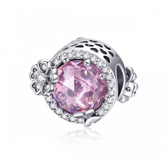 Charm argint 925 cu floricele, fluturasi si zirconii albe si roz - Be Nature PST0151 [1]