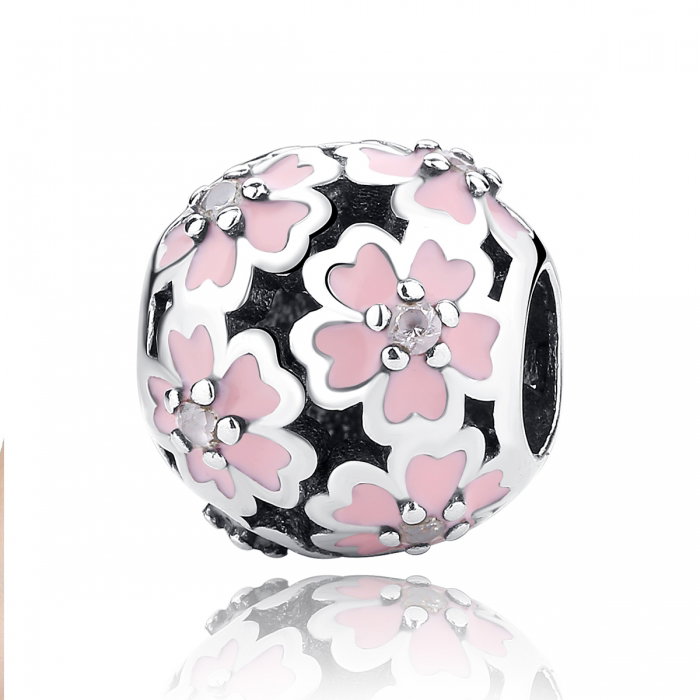 Charm argint 925 cu floricele roz si zirconii albe - Be Nature PST0023 [1]