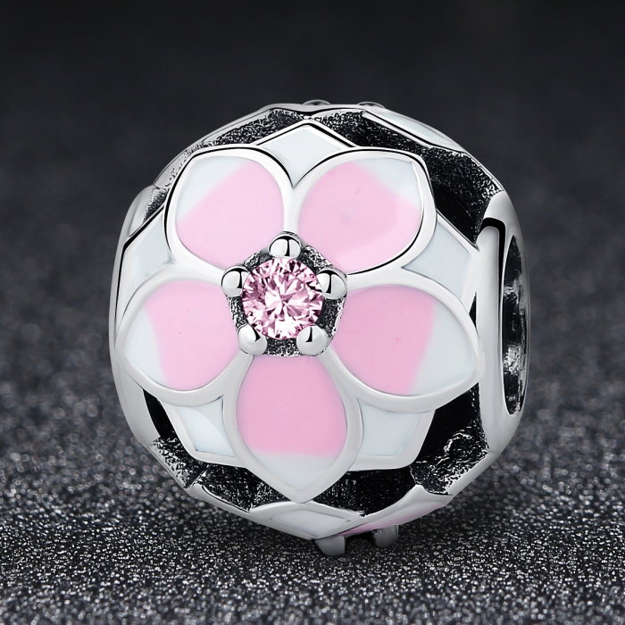 Charm argint 925 cu floricele roz si zirconii albe si roz - Be Nature PST0051 [2]