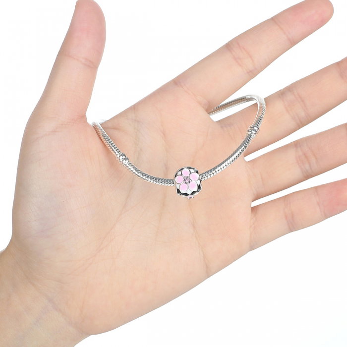 Charm argint 925 cu floricele roz si zirconii albe si roz - Be Nature PST0051 [4]