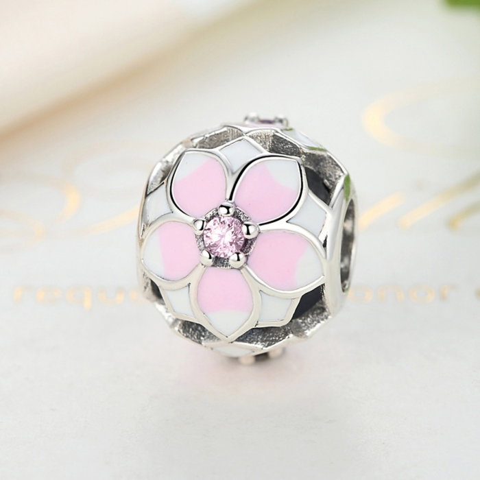 Charm argint 925 cu floricele roz si zirconii albe si roz - Be Nature PST0051 [5]
