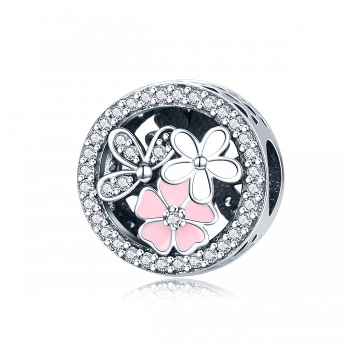 Charm argint 925 cu floricele si zirconii albe - Be Nature PST0080 [1]