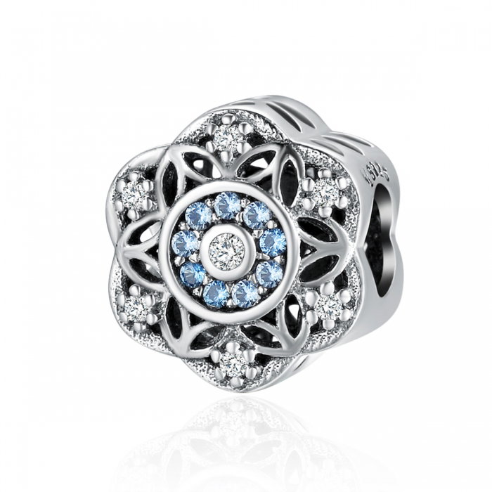 Charm argint 925 cu floricele si zirconii albe si albastre - Be Nature PST0102 [1]
