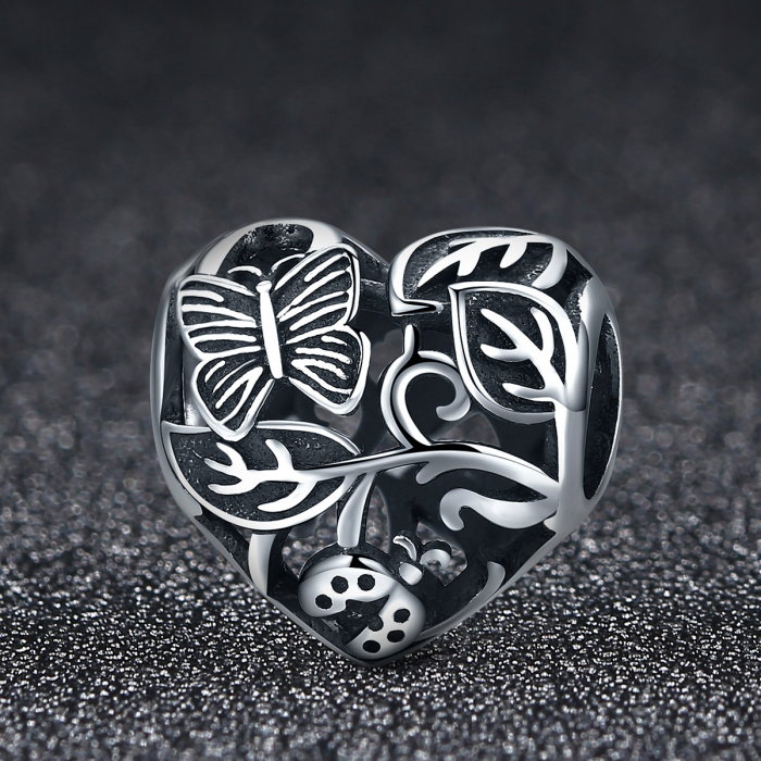 Charm argint 925 cu inimioara cu fluturas, gargarita si frunze - Be in Love PST0082 [3]
