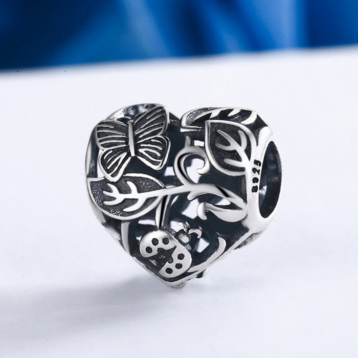 Charm argint 925 cu inimioara cu fluturas, gargarita si frunze - Be in Love PST0082 [4]