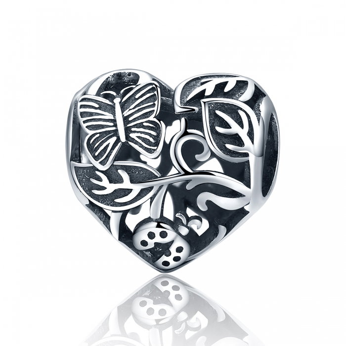 Charm argint 925 cu inimioara cu fluturas, gargarita si frunze - Be in Love PST0082 [1]