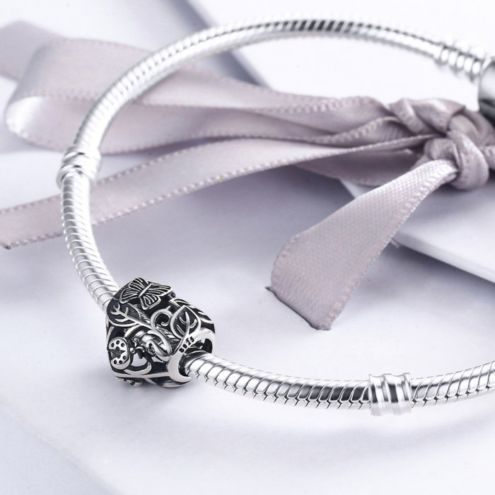 Charm argint 925 cu inimioara cu fluturas, gargarita si frunze - Be in Love PST0082 [5]