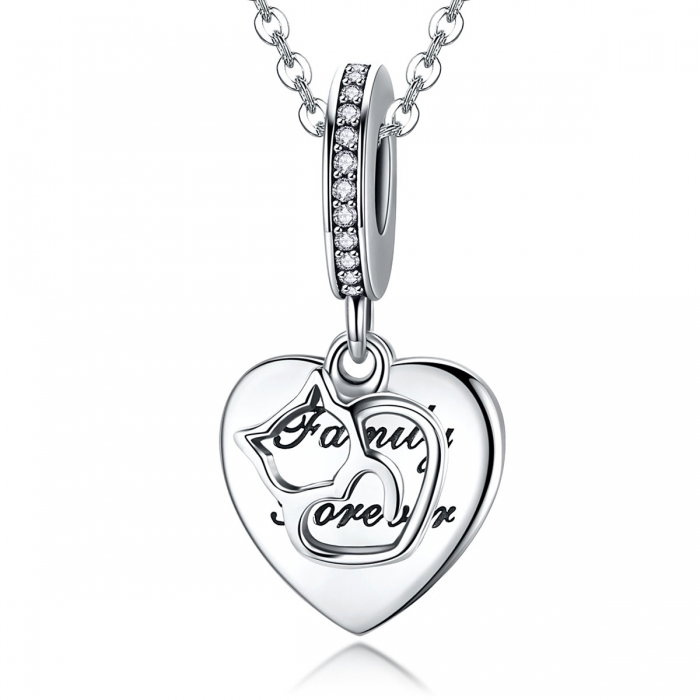 Charm argint 925 cu inimioara, pisicuta si zirconii - Be Nature PST0146 [5]