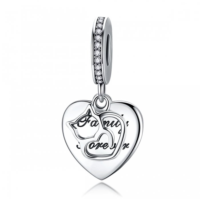 Charm argint 925 cu inimioara, pisicuta si zirconii - Be Nature PST0146 [1]