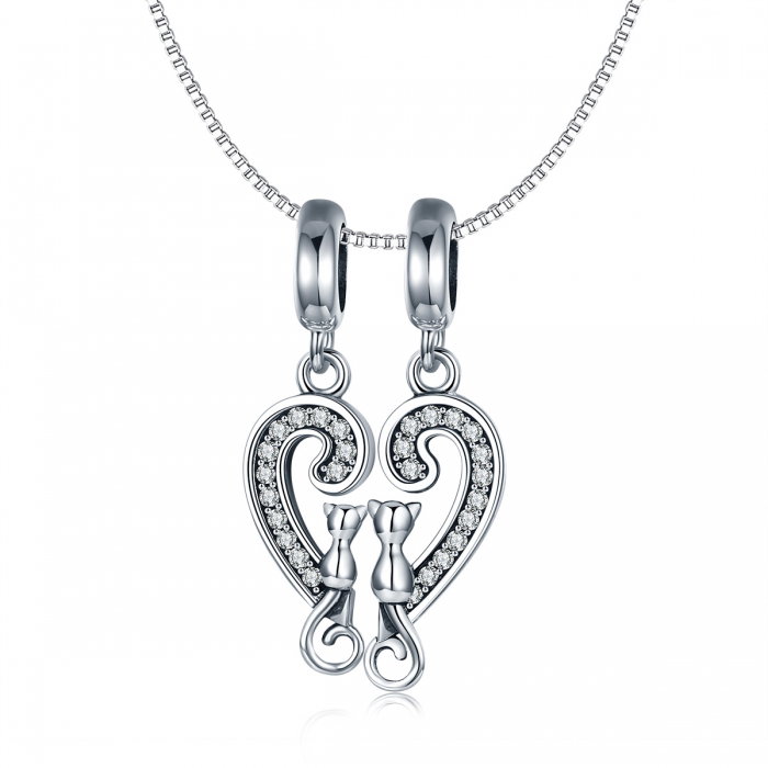 Charm  argint 925 cu inimioara si pisicute - Be Nature PST0126 [2]