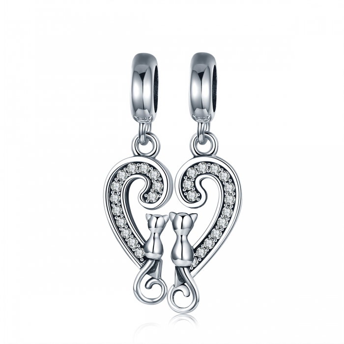 Charm  argint 925 cu inimioara si pisicute - Be Nature PST0126 [1]