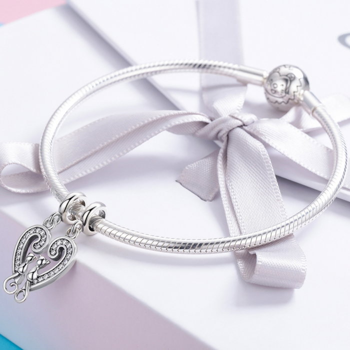 Charm  argint 925 cu inimioara si pisicute - Be Nature PST0126 [4]