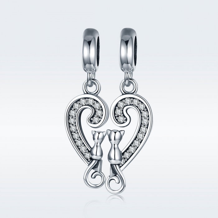 Charm  argint 925 cu inimioara si pisicute - Be Nature PST0126 [3]