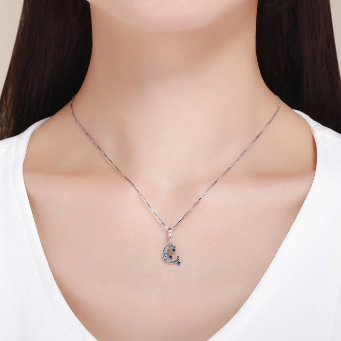 Charm argint 925 cu semiluna, stelute albastre si zirconii albe - Be Nature PST0124 [3]