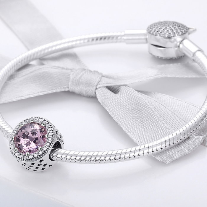 Charm argint 925 cu stelute roz si zirconii albe - Be Nature PST0136 [3]