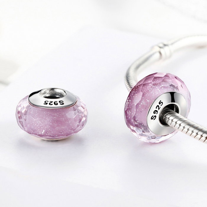 Charm argint 925 cu sticla roz multifatetata - Be Elegant PST0093 [2]