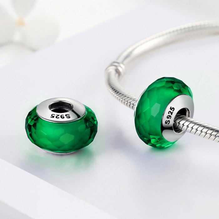 Charm argint 925 cu sticla verde multifatetata - Be Elegant PST0098 [2]