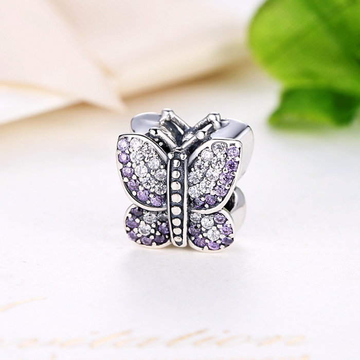 Charm argint 925 fluture cu zirconii albe si mov - Be Nature PST0013 [3]