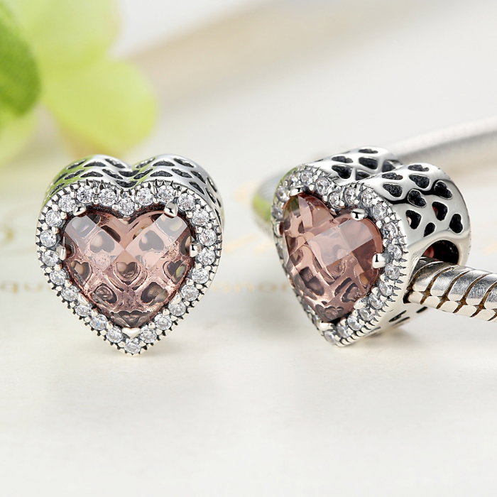 Charm argint 925 inimioara cu cristal maro si zirconii albe - Be in Love PST0045 [4]