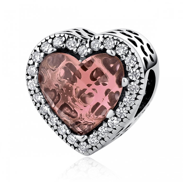 Charm argint 925 inimioara cu cristal maro si zirconii albe - Be in Love PST0045 [1]