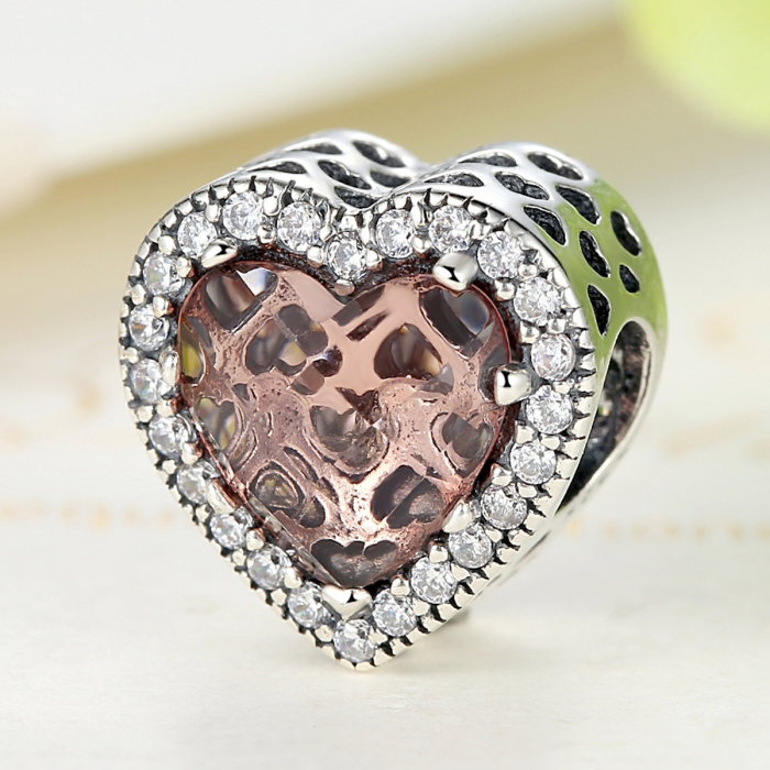 Charm argint 925 inimioara cu cristal maro si zirconii albe - Be in Love PST0045 [3]